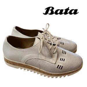 BATA Women's Perforated Lace Cork Loafers 5